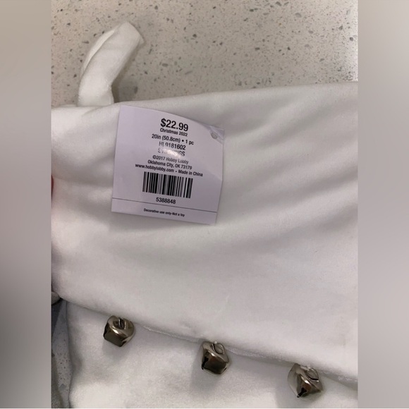 6 pack - White Fuzzy Christmas Stocking with Bells - NWT